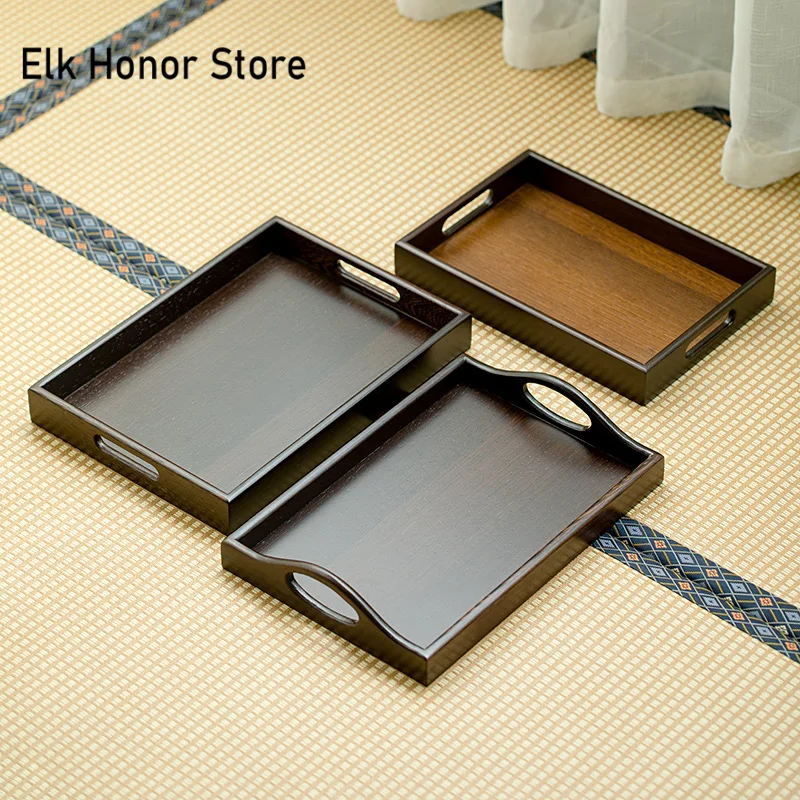 Elegant Chicken Wing Wood Small Lifting Square Service Tray Solid Wood Rectangular Tea Tray Fruit Snack Plate Partitioned Table