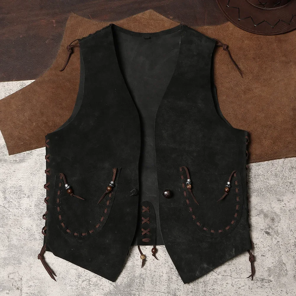 Wanderer ~ Western Riding Leather Vest Retro Two-sided Leather Vest RL Handmade Collarless Leather Vest