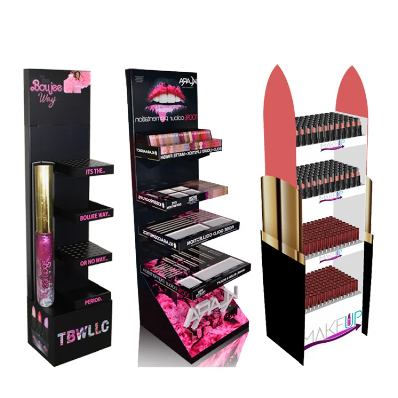 Custom Offset Printing Cardboard Display Shelf for Cosmetics, Make Up POP Display Stand Paper Corrugated