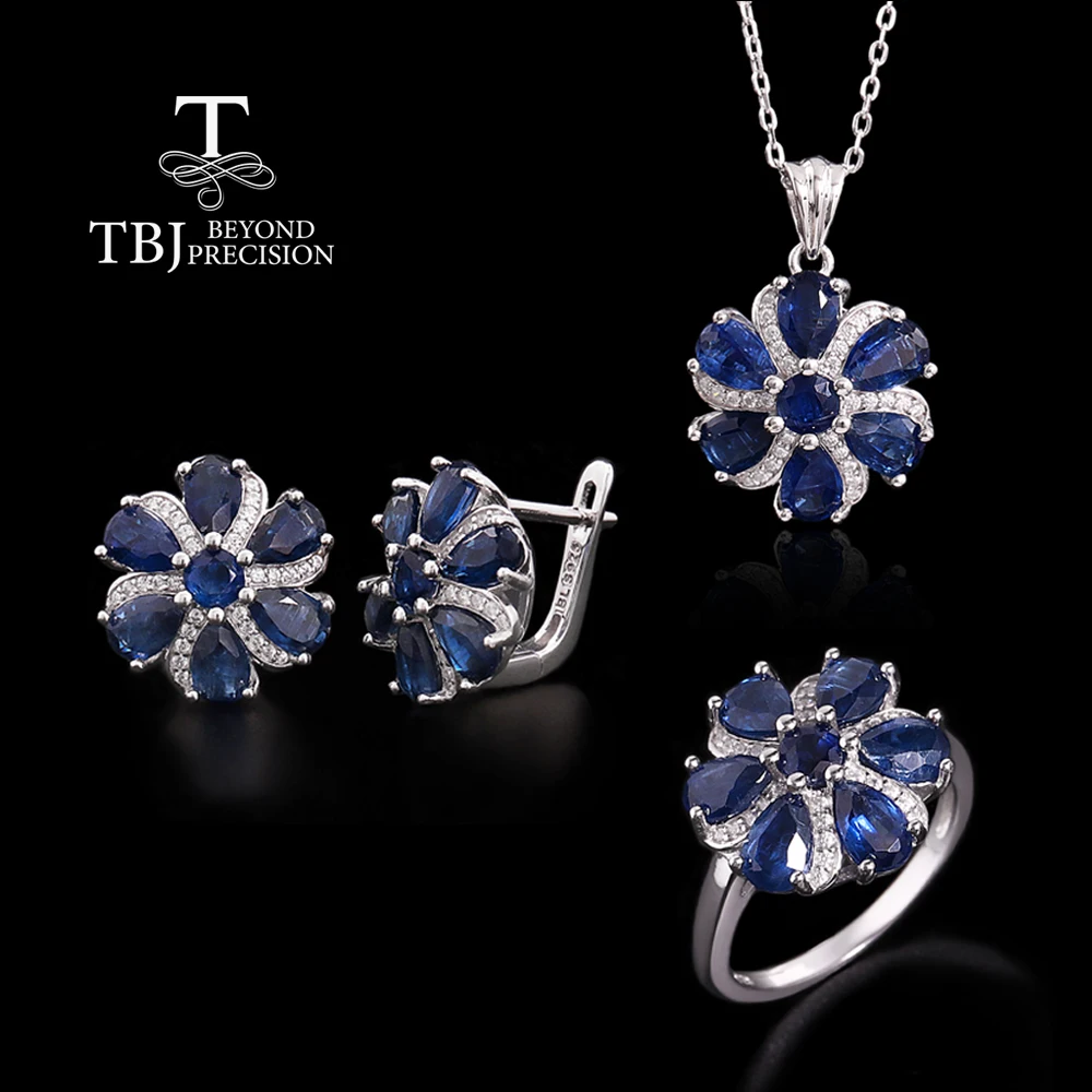 925 Sterling Silver Flower Shape Jewelry Set with Natural Kyanite Gemstones Luxury Fine Women's Valentines Gift