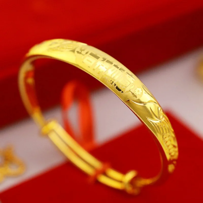 라운드 플랫 레이저 시뮬레이션 리얼 14K 골드 컬러 황동 팔찌, 온라인 베스트셀러 제품, 핫 세일