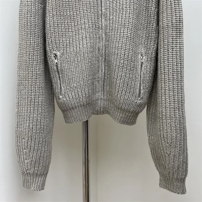 여성용 가디건 새로운 신축성 니트 긴팔 상의 2025년 가을용 지퍼 슬림핏 여성 스웨터 여성 터틀넥 코트