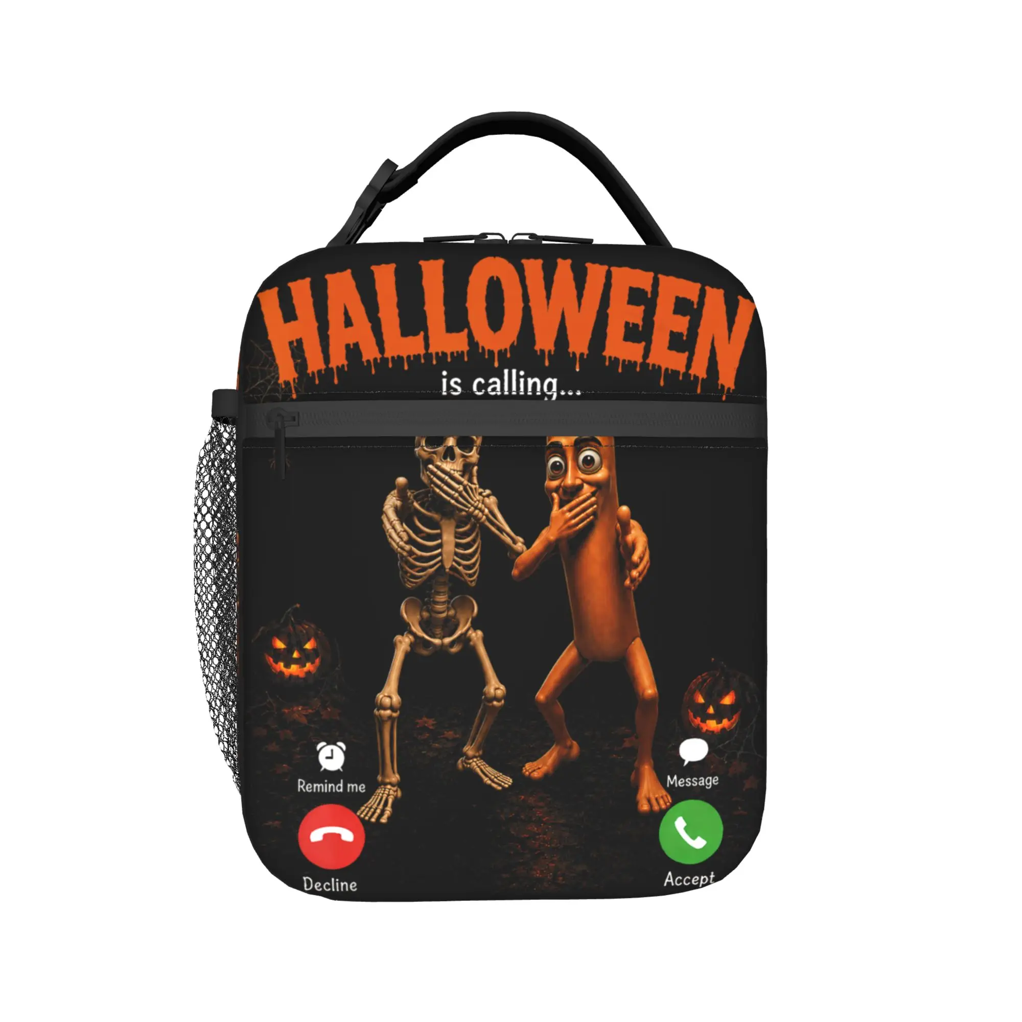 Tung Tung Sahur Skeleton Halloween is Calling Viral Dance Lunch Bag Lunch Box Outdoor Picnic Portable Tote Food Bags For Women