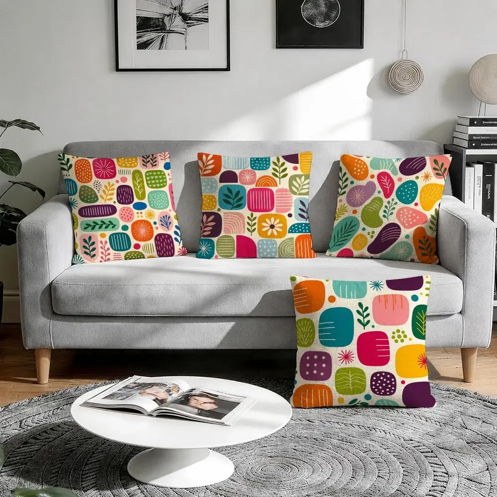 Retro Style Abstract Geometric Cushion Cover Natural Breathable Durable Linen Printed Decor Pillow Case Sofa Bedroom