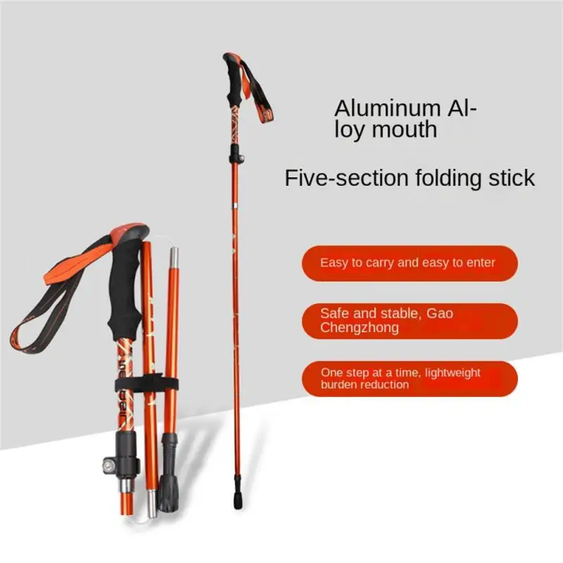 Trekking Stick 5-Section Telescopic Folding Trekking Poles Outdoor Camping Ultralight Portable Foldable Walking Hiking Stick