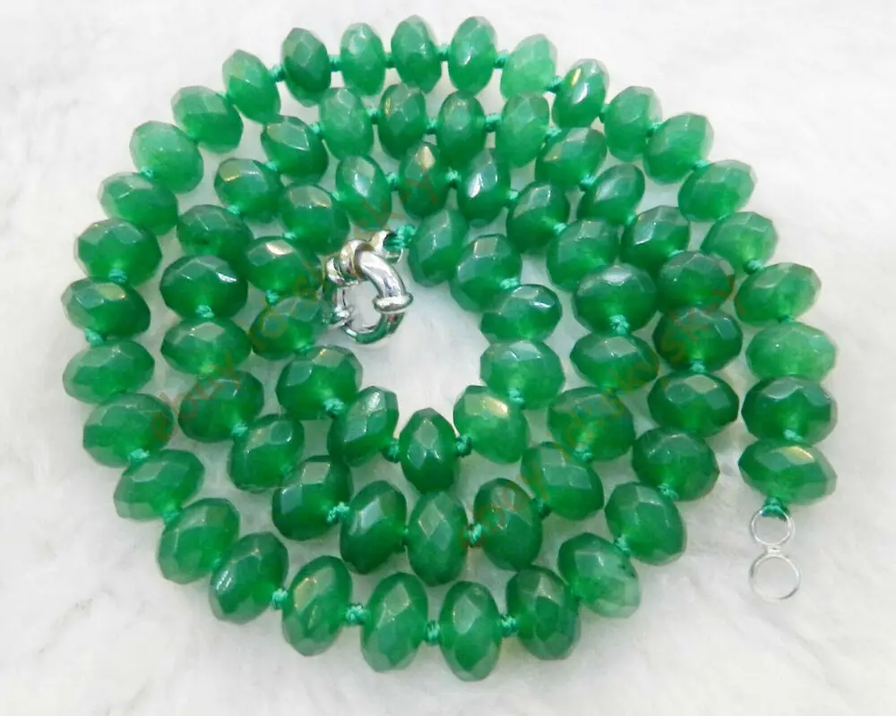 

5x8mm Faceted Natural Green Jade Rondelle Gemstone Beads Necklace 18'' AA