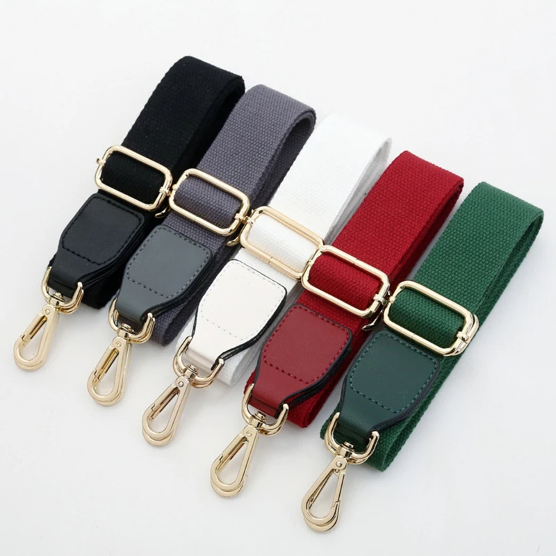 Luxury Pure Color Cotton Webbing With Pu Leather Long Shoulder Strap Adjustable Shoulder Messenger Bag Accessory Bag Obag