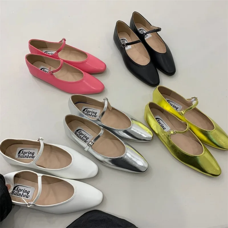Soft Bottom Girl flache Schuhe einfache Retro quadratische Zehen Fee Stil sanfte Einzels chuhe Schnalle Riemen kleine Lederschuhe 4 Farben