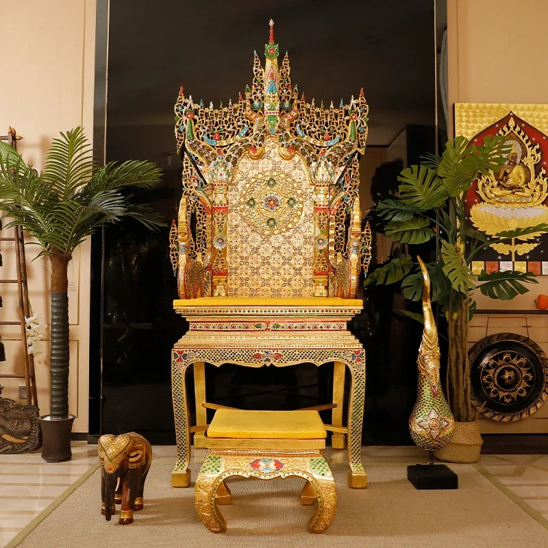 Southeast Asia Thai style solid wood dragon chair imperial chair imitation ancient Thailand tracing gold Zen chair