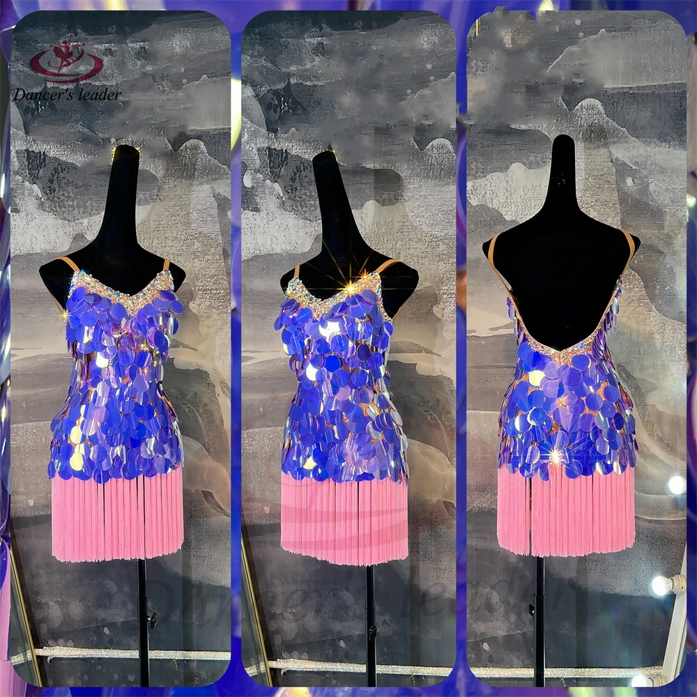 Danseuse latine pour enfants et adultes, haut de gamme, personnalisé, paillettes, pompon, bretelles, Tango, Samba, robe de spectacle en pierre AB