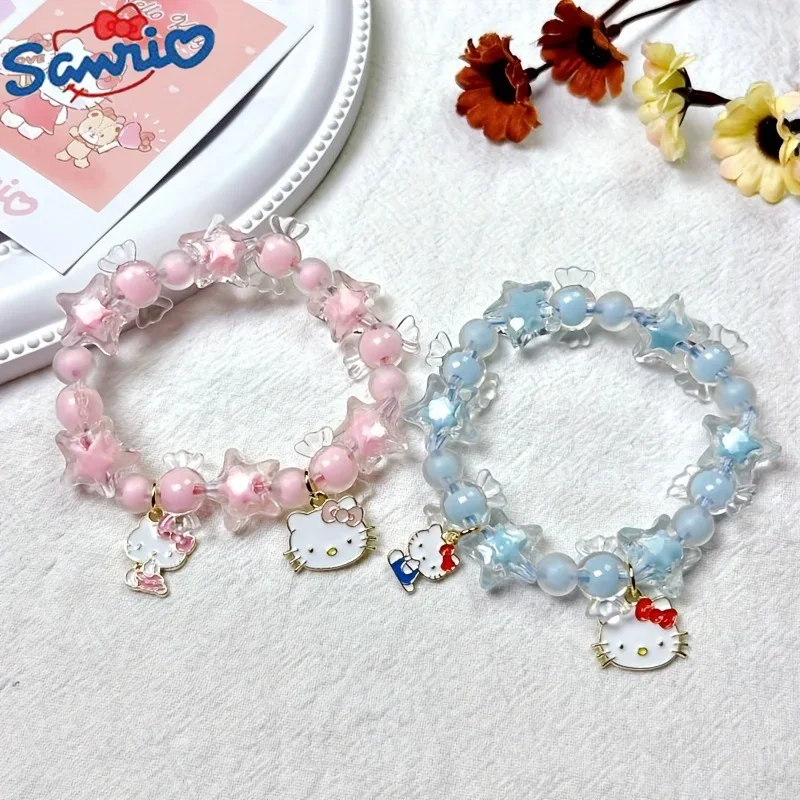 

Sanrio New Sweet Girl Cartoon Hello Kitty Kuromi Bracelet Decorated Girls Crystal Beaded Child Jewelry Wholesale Bracelet Gift