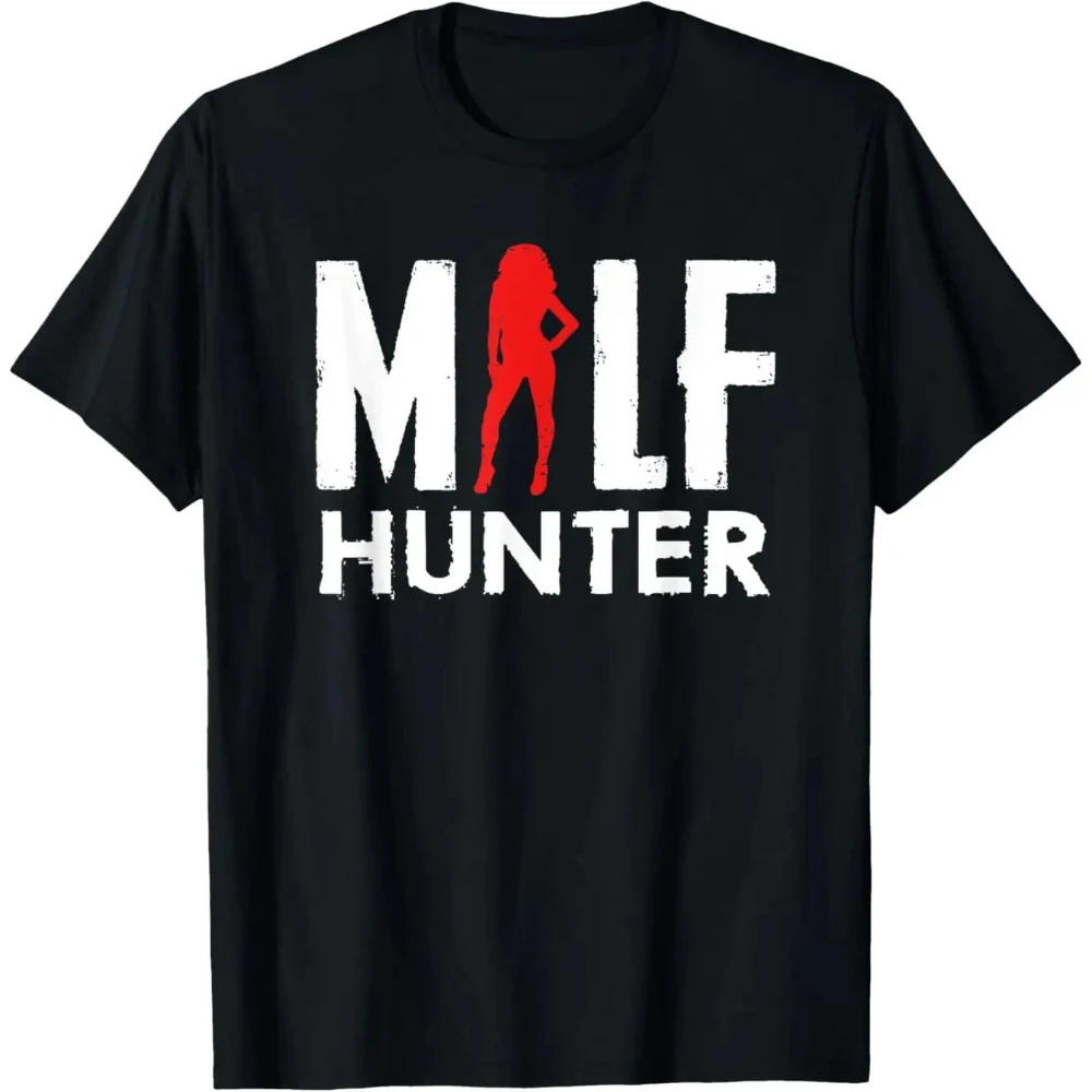 MILF-Hunter I Love Milfs MILF's Hot Mommy Hunter Lover Mom T-Shirt Men Women All-Season Men's T-Shirt Black Casual Crew Neck Tee