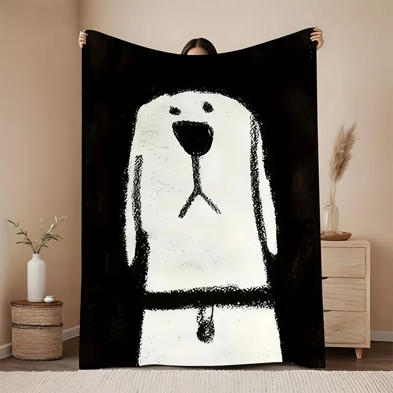 VIKAMA Simple Hand Drawn Puppy Blanket Black White Sketch Dog Art Print Soft Warm Teen Dorm Office Couch All Season Throw