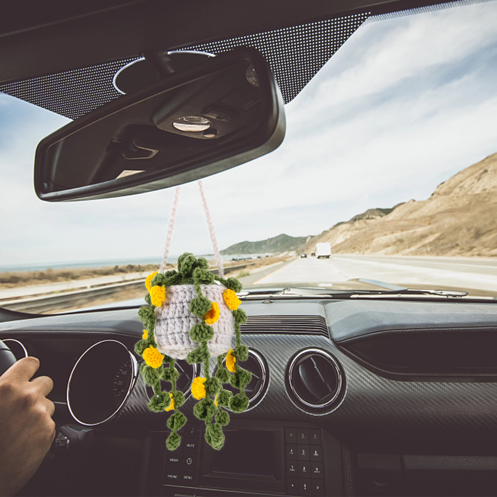 

H Crocheted Hanging Plant nament Pink Car Pendant Spider Potted Decor Home Wall Craft Woolen Yarn Long Lasting Car Crafts