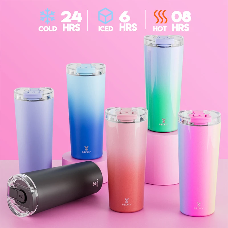 Meoky 24oz Multicolor Stainless Steel Leak-Proof Car Mug Coffee Cup Portable Insulated Water Bottle Tumbler Two Ways to Drink