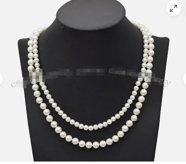 

2Rows 6mm 8mm South Sea White Shell Pearl Faux Pearl Round Beads Necklace 18-20"