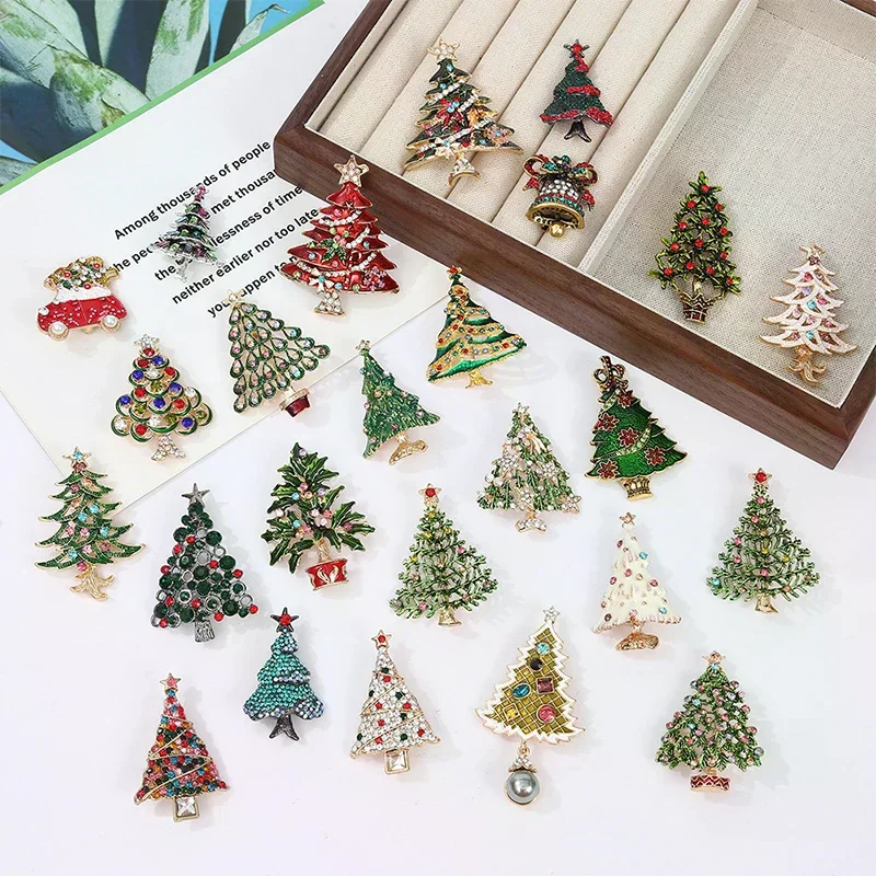 Crystal Christmas Tree Brooches For Women Unisex Plant Pins Multi-color Available Holiday Party Accessories Gifts