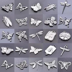 5PCS Silver Color Insect Charm Butterfly Bee Cicada DIY Earrings Pendants Stainless Steel Jewelry Making Necklace for Women Gift