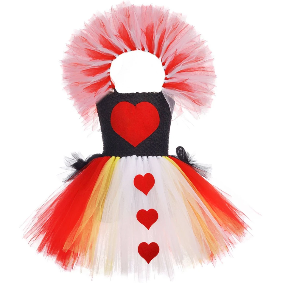 Glitter Red Queen of Hearts Costume for Girls Halloween Carnival Party Clothes Alice in the Wonderland Cosplay Kids Fancy Tutu