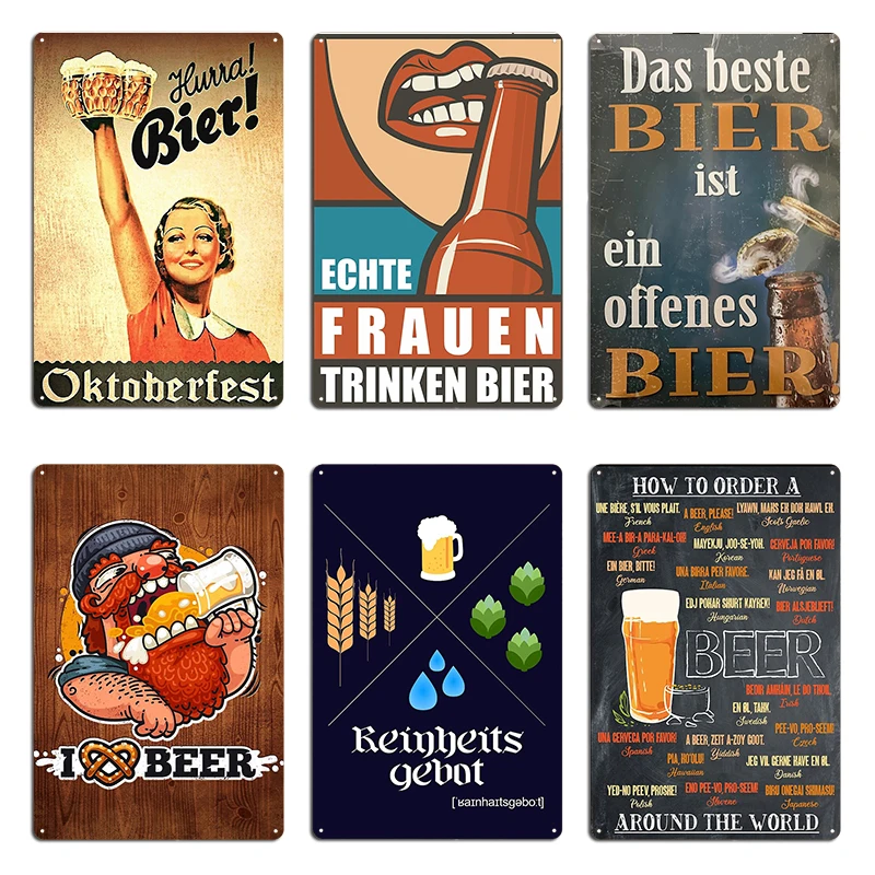 Vintage Hurra Bier pegatina cerveza alemana pureza ley Reinheitsgebot Metal Mural pintura Club Bar diseño pared Mural cartel de estaño