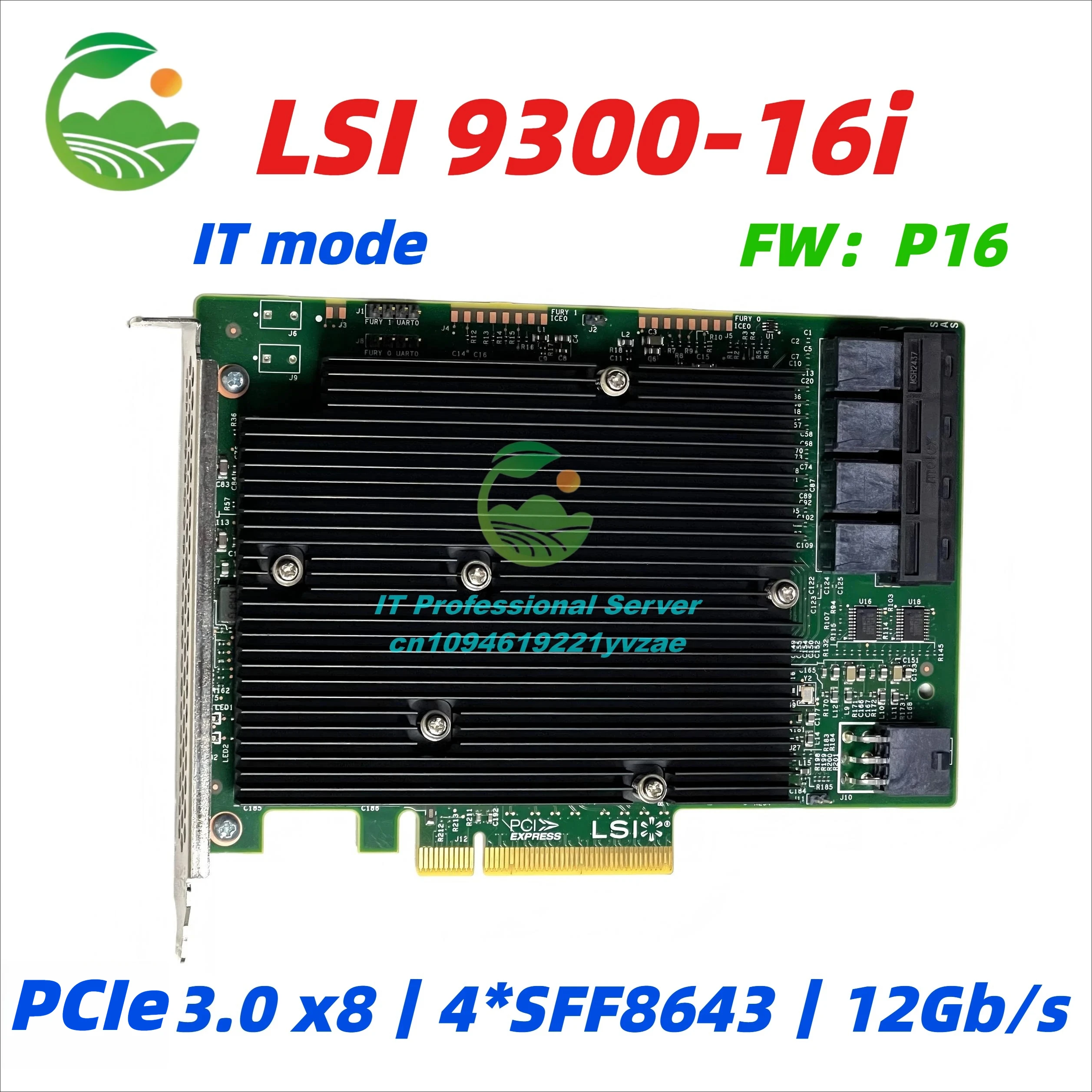 LSI 9300-16i IT Mode P16 HBA Card 16-Port 12Gbps SAS/SATA PCIe 3.0 x8 SFF-8643 Controller for Server JBOD NAS Storage Expansion
