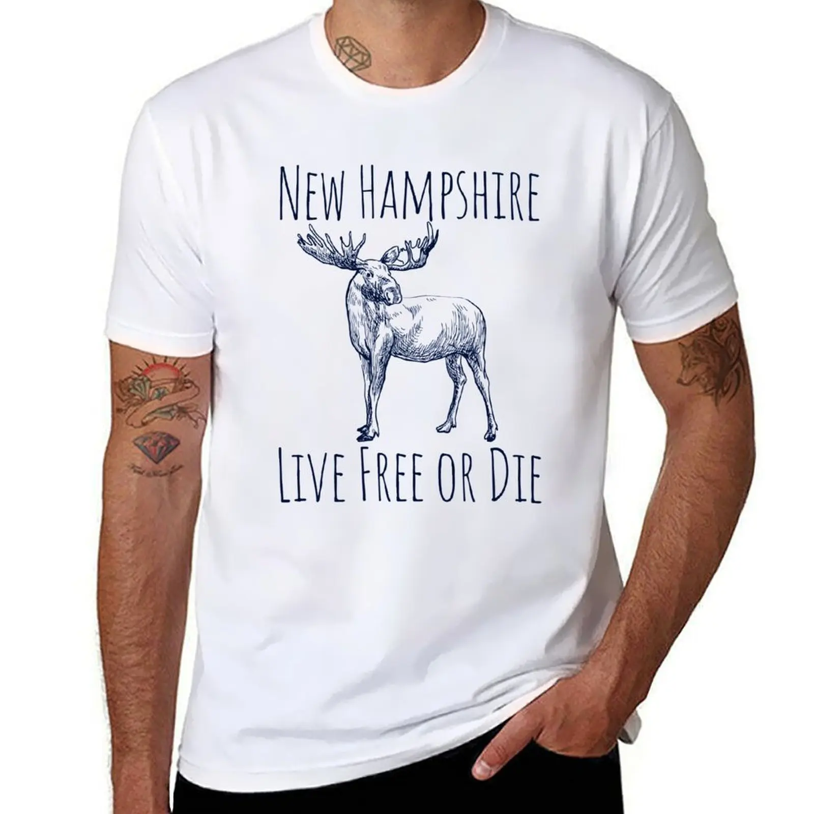 

NH Live Free or Die Moose T-Shirt cotton t shirt man cotton tshirt 100% T-Shirt