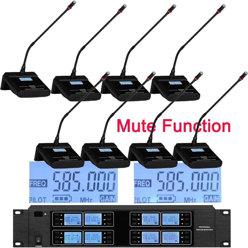 MiCWL EM8000 Digital Wireless 8 Microphone Conference System 8 Desktop One-Click Mute Function Table Mics Long Gooseneck