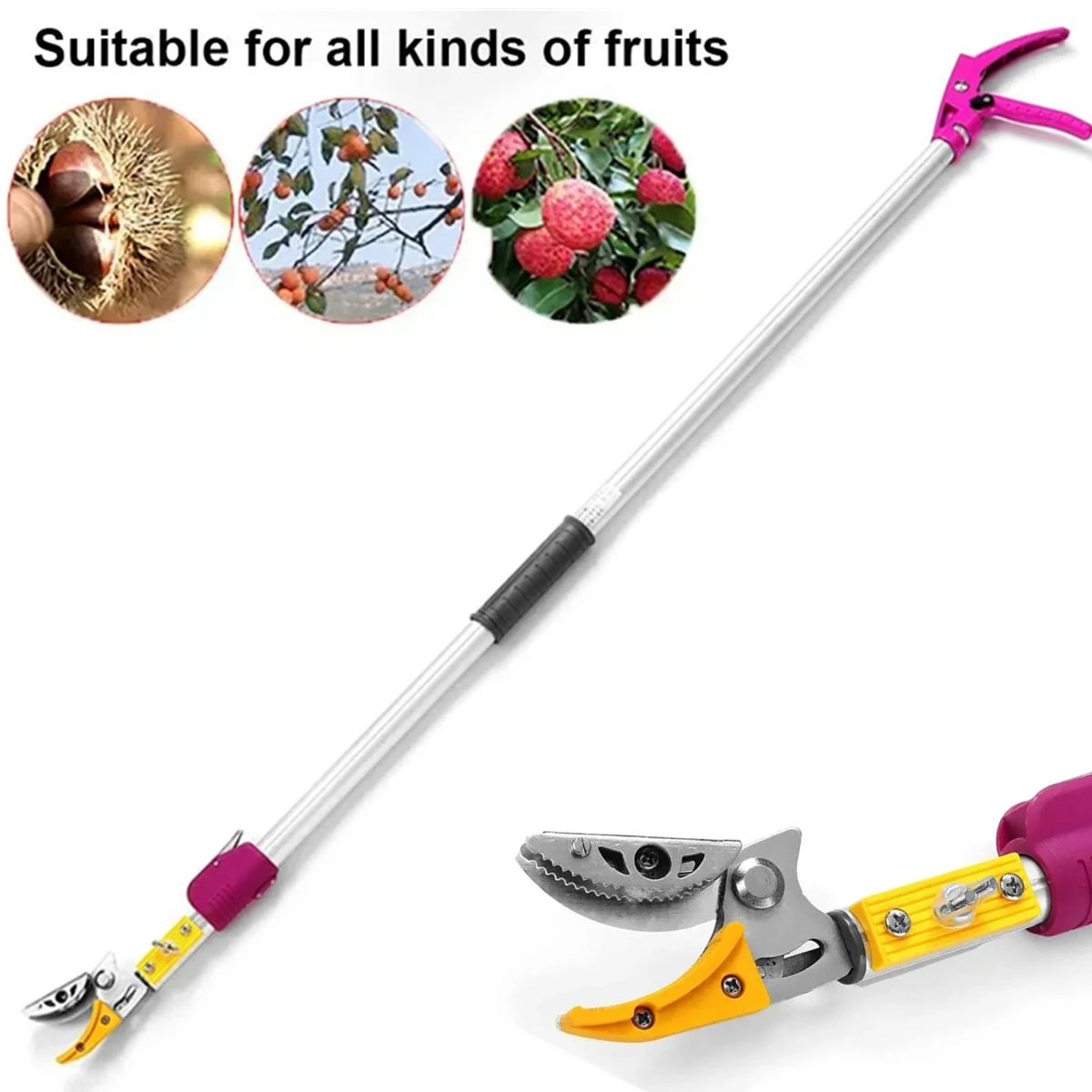 

2.2m Max Cutting Branch Cuttter 1/2 inch Extra Long Reach Pruner Cut and Hold Bypass Pruner Fruit Picker Tree Cutter For Garden