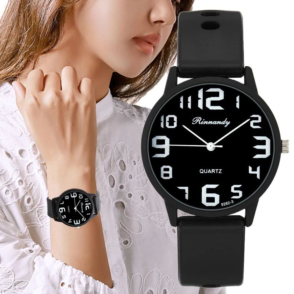 Casual Round Pointer Quartz Watch Analog Silicone Wristwatch For Women Girls Students