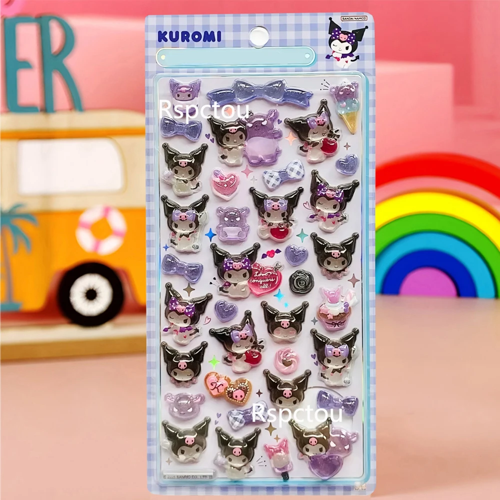 Kawaii Sanrio Cartoon Rilievo Adesivi Cinnamoroll Kuromi Pompon Purin Melody Jelly Crystal Sticker Carino Decorazione Decalcomanie Regali