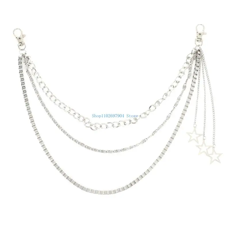 N7YF Gothic Star Charm Jeans Chain Metal Punk Waist Accessory Edgy Fashion Decor