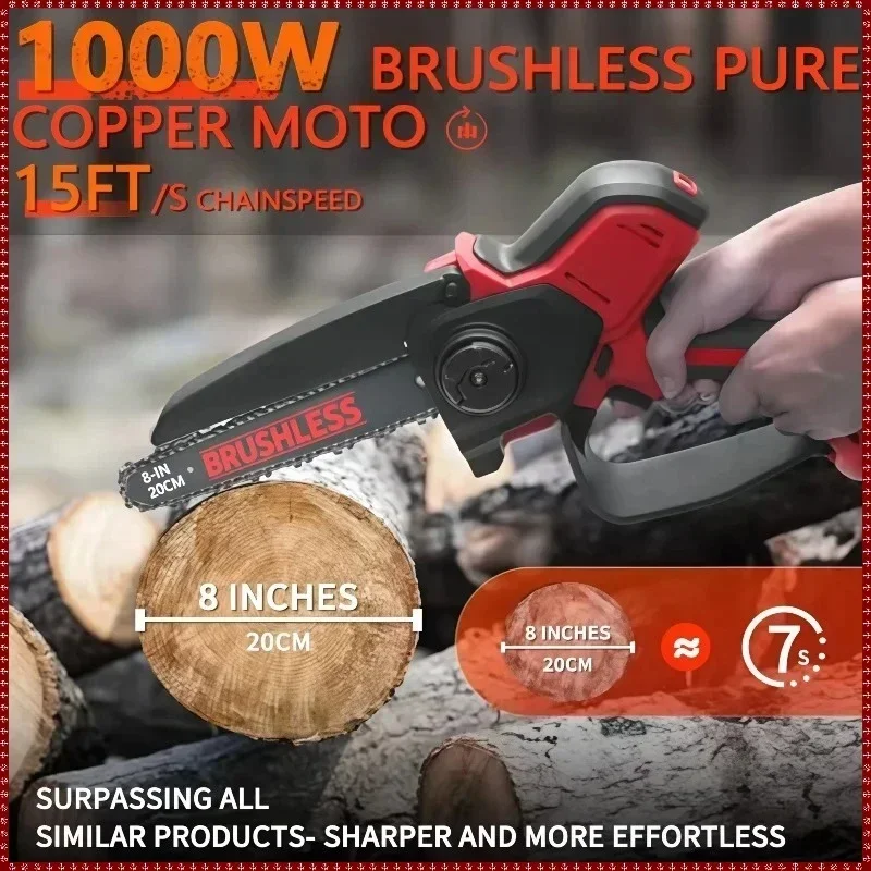 For Milwaukee 18V 20V Battery Pin High-power Chainsaw 8 Inch Auto Oiler Brushless Electric Chain Saw Pruning Wood Cutting Tools