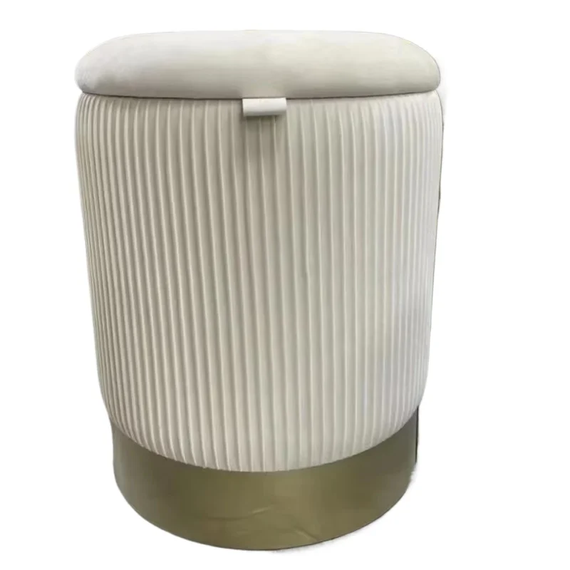 Round Vanity Stool  Makeup Chair  Storage Bench Dressing Stool Velvet Ottoman Pouf Home Furniture Dia 35cm
