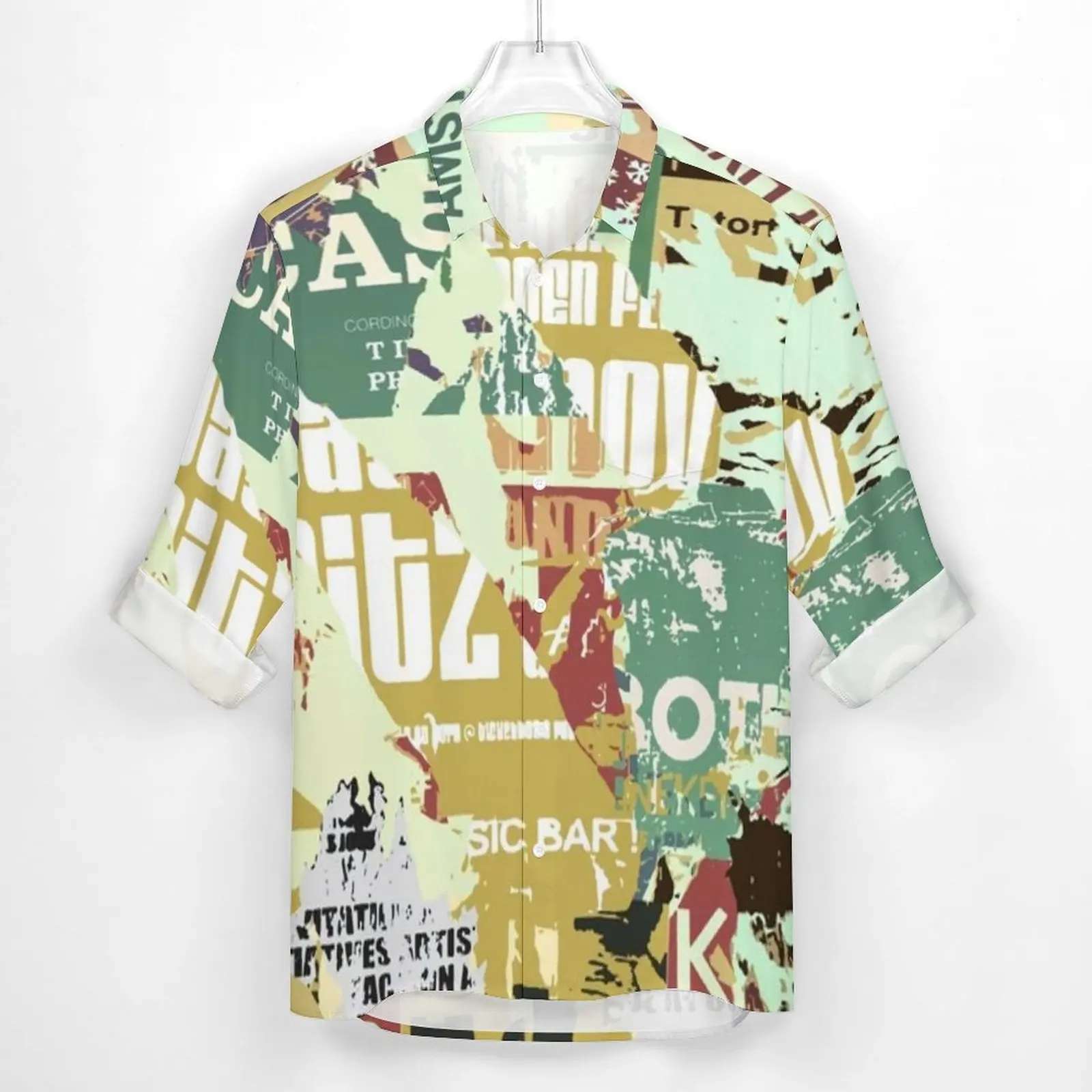 Newspaper Collage Shirt Autumn Vintage Aesthetic Casual Shirts Men Trendy Blouses Long Sleeve Custom Street Clothes 3XL 4XL