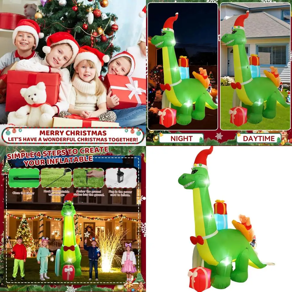 

Гигантский надувной динозавр и Санта-серфинг диаметром 13 футов со светодиодной подсветкой для рождественского декора двора