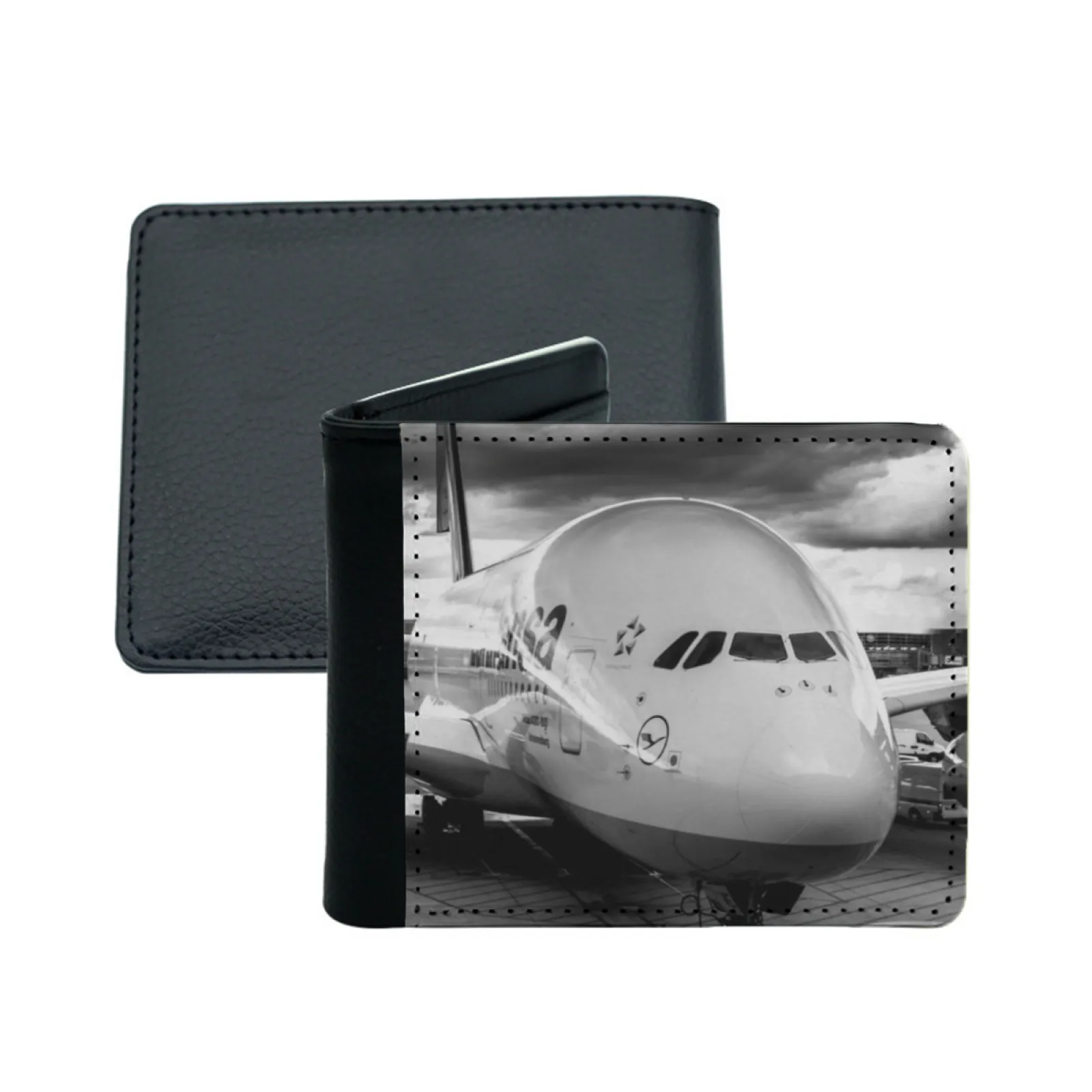 Lufthansa Airbus A380 Monochrome Kurze Herren-Geldbörsen Kreditkarteninhaber Retro-Geldbörse Männliche Pu-Leder-Geldbörse Airbus A380 Airbus