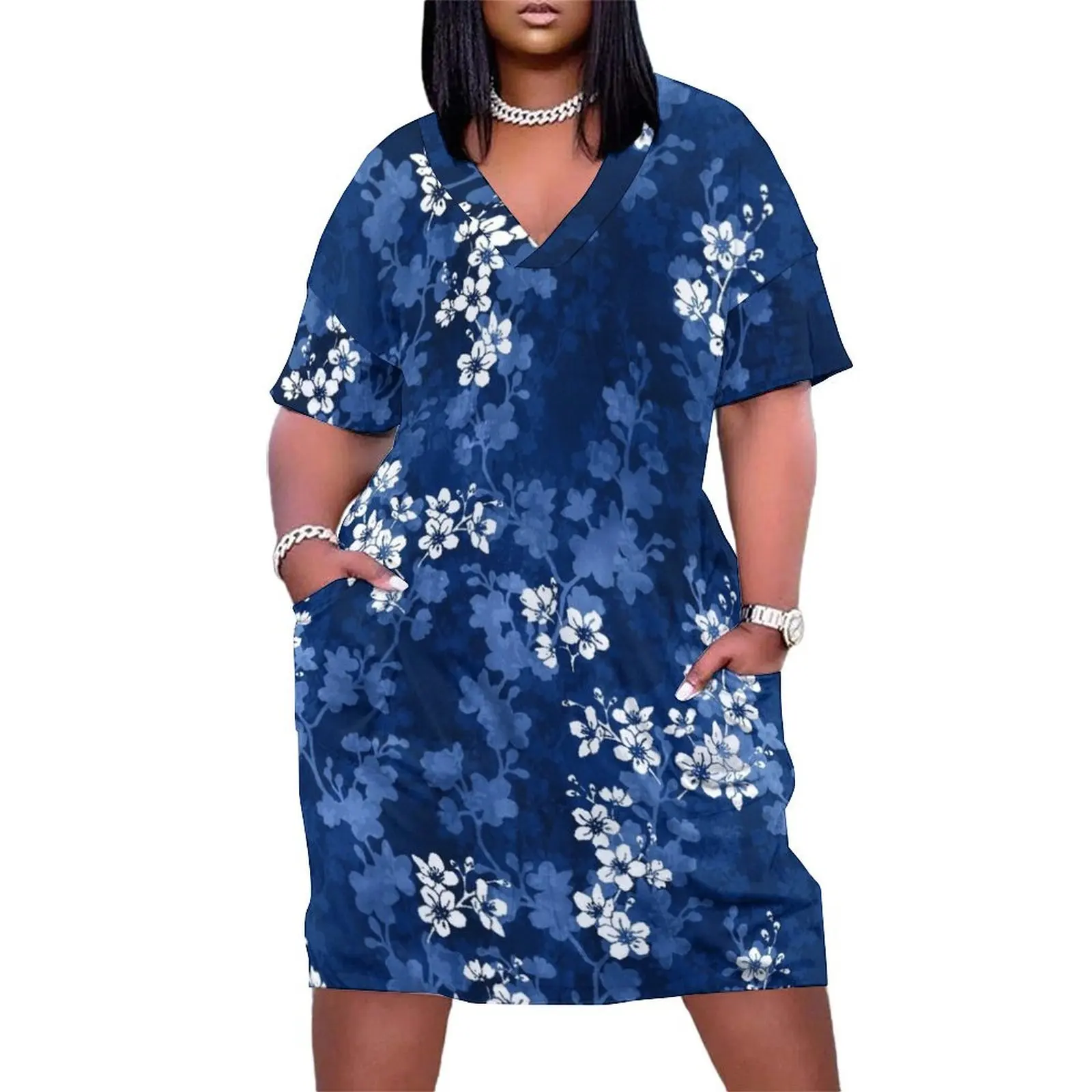 

Sakura blossom in deep blue Loose Pocket Dress dresses for womens 2025 sexy dress for women