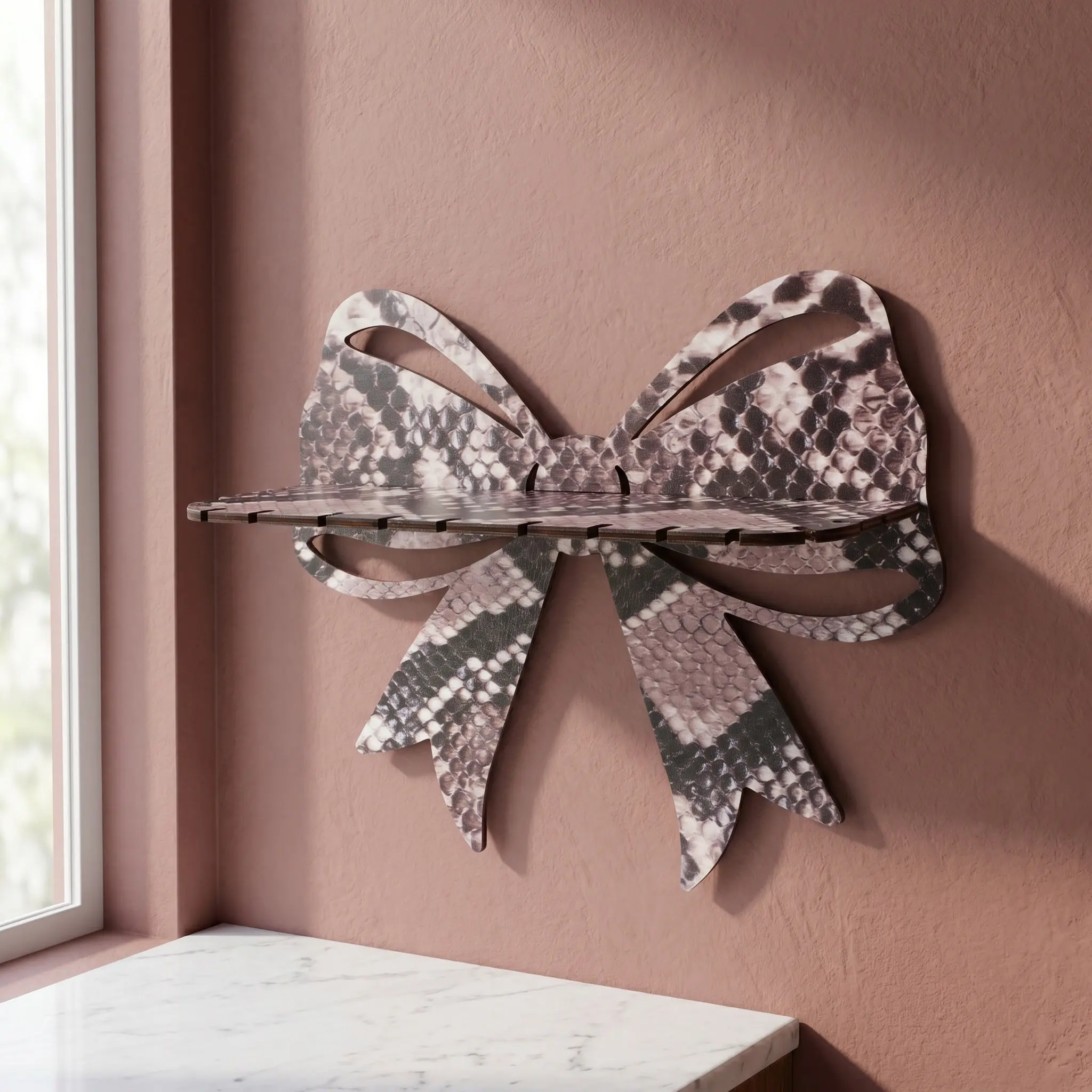 Wooden Butterfly Bow Knot Wall Mounted Floating Shelf for Crystals Trinkets Decor Display Rustic Natural Wood Bedroom Living