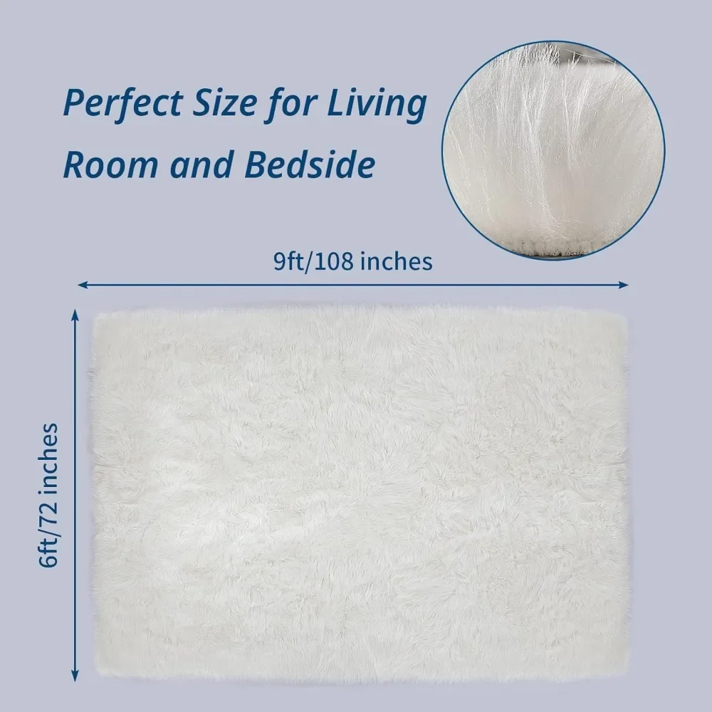 6x9 Oversized Faux Fur Area Rug for Living Room Bedroom, Super Soft & Fluffy White Faux Sheepskin Play Carpet for Kids Children