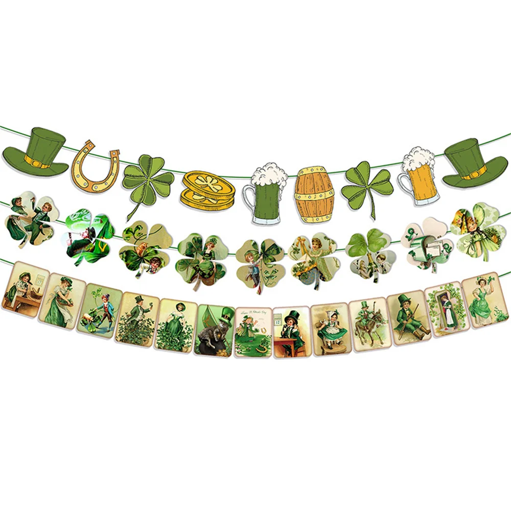 St Patricks Day Decorations Banner Green Shamrocks Decorative Pendant Garland for Irish Party Home Office Holiday Decor Ornament