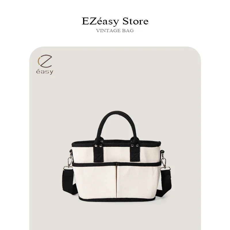 EZeasy Light Luxury Niche Designer Bags for Women Solid Canvas Tote Bag Vintage Versatile Handbag Shoulder Bag Crossbody Bag