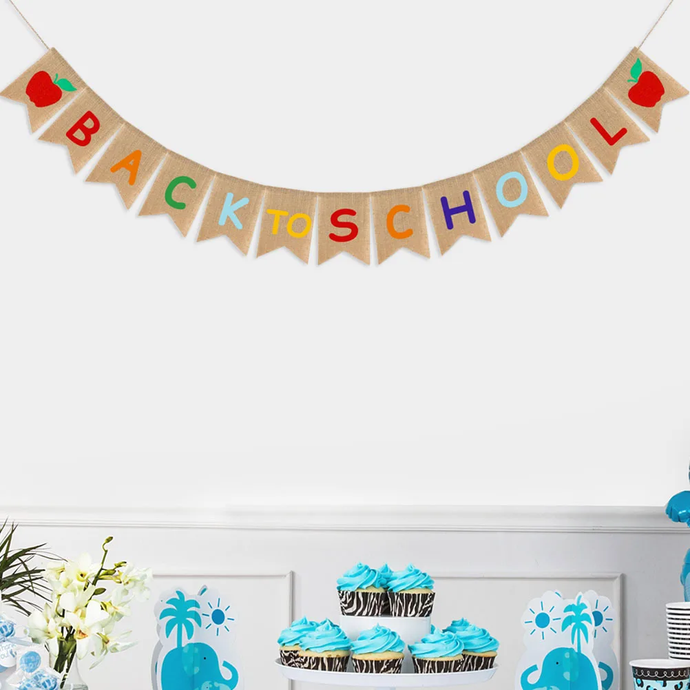 لافتة العودة إلى المدرسة من الخيش المعلقة لتزيين الحفلات بدءا سحب المدرسة وديكور الفصول الدراسية في اليوم الأول