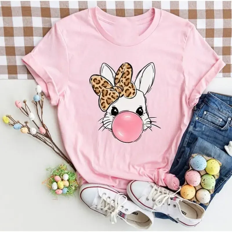 Bunny with Bubble Gum Shirt, Cute Bunny with Leopard Bandana T-shirt, Easter ...