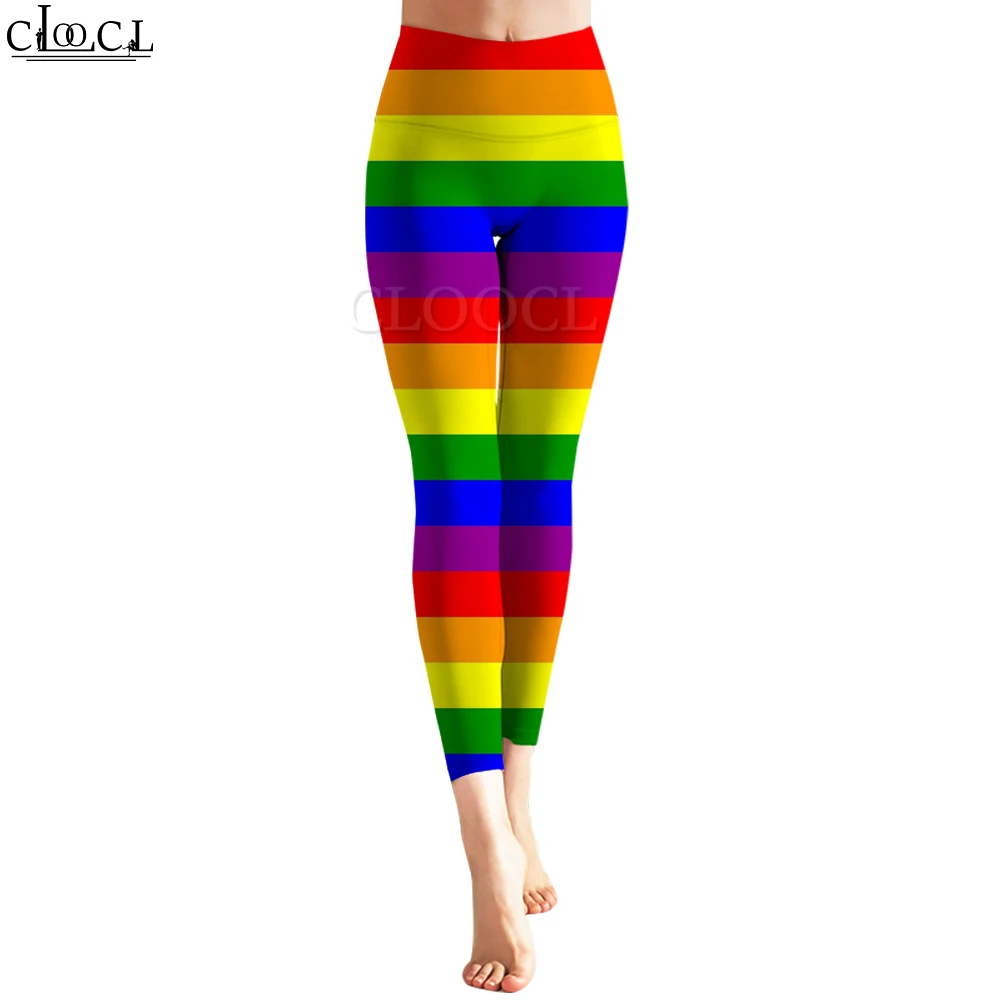 CLOOCL Leggings for Women Rainbow Stripe Print Pants Gym Workout Wear Pantalones De Mujer High Waist Soft Slim Leggings