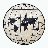 World Map Wall Clock European Vintage Wooden Silent Wall Clocks Modern Porch Art Decoration Creative Metal Ornament Non-Ticking