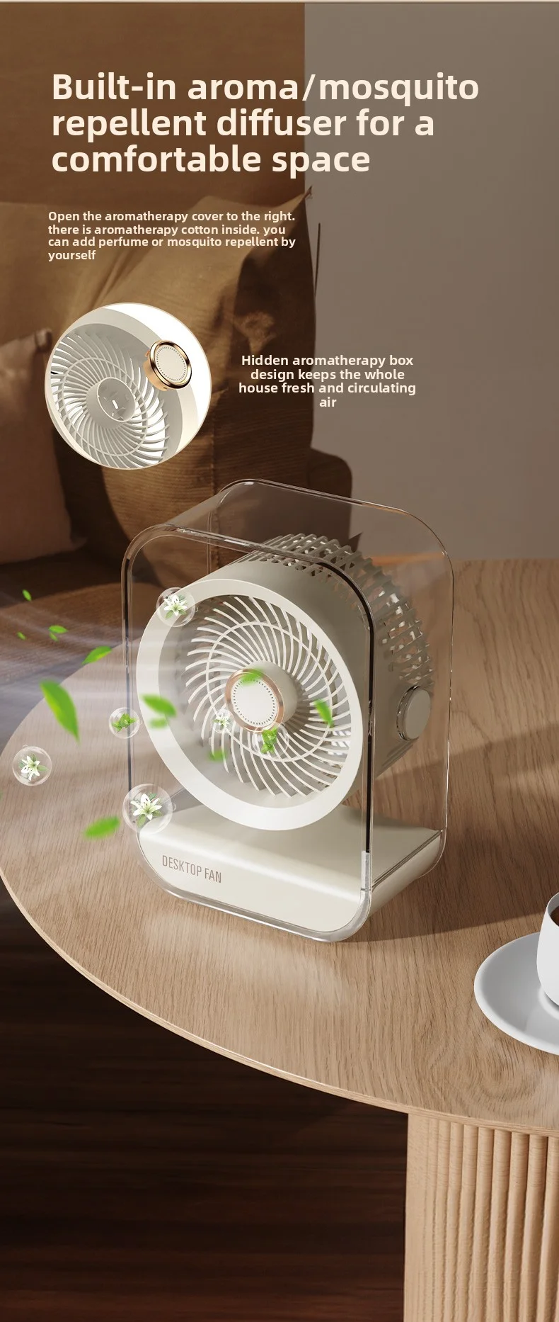 Ventilateur de bureau portable multifonction avec veilleuse led_voghion.com