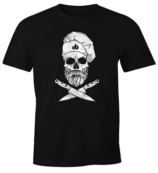 

Mens T-Shirt Grilling Chef Skull Knife Hipster Skull Chef Grill Shirt-