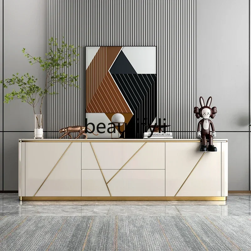 N178 GLight luxury rock slab TV cabinet coffee table modern simple background wall cabinet small apartment household storage bed