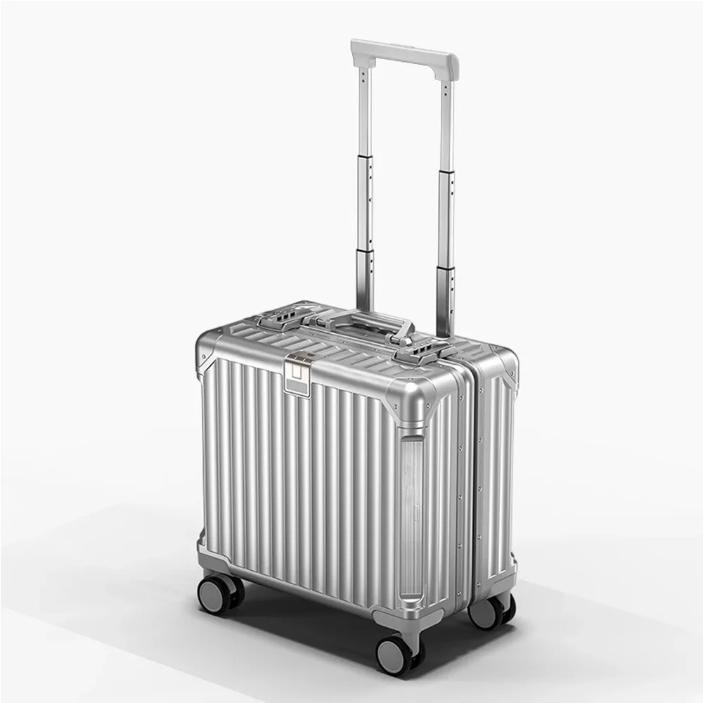 

2024 Aluminum Magnesium Alloy Luggage Men/Women Travel Suitcase with Telescopic Pull Rod Spinner Size:43-25-40cm