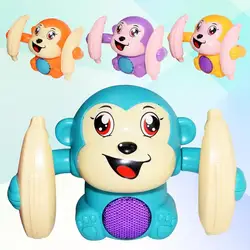 Electric Flipping Monkey Light Music Children Animal Model Toy Voice Control Induction Cartoon Rolling Banana Baby Electric Toy